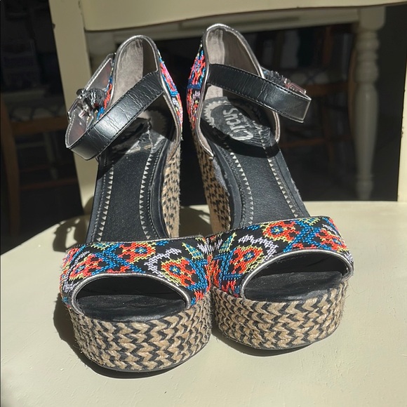 CIRCUS Sam Edelman Black and Multicolor Wedge Sandals Size 6.5 - Picture 6 of 7